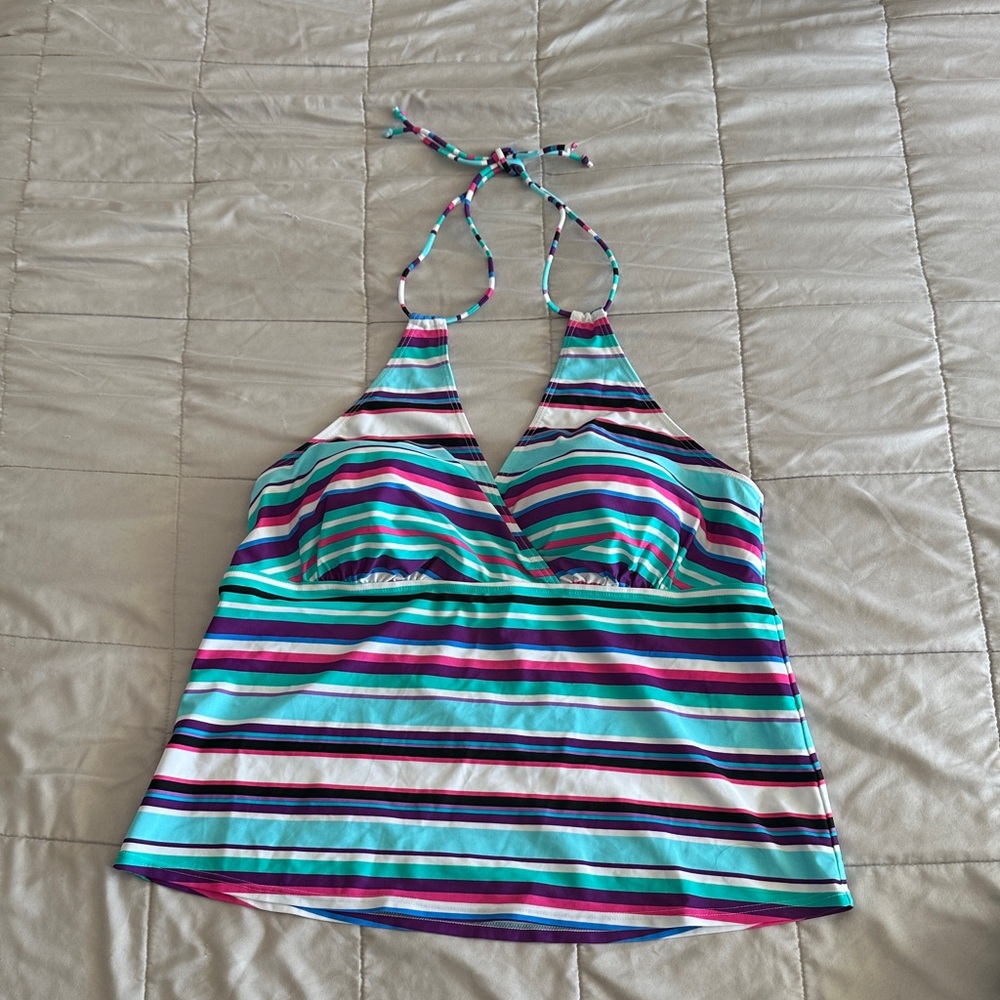 Striped Halter Padded Tankini Top - Swimsuits for All - Size 18